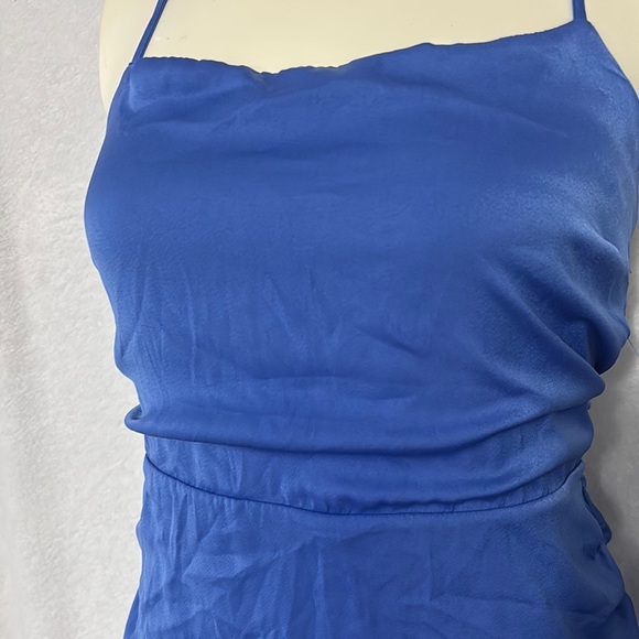 Blue Mini Dress Crisscross Back Sleeveless Ruched Bodycon Party Cocktail - Picture 2 of 7